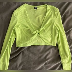 Solid Twist Front Rib-Knit Tee